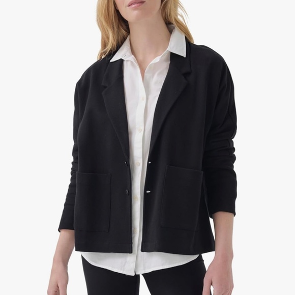 pact Airplane Relaxed 100% Organic Cotton Blazer Black Size Small - Picture 2 of 8